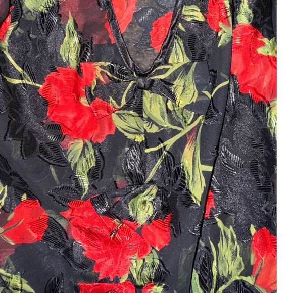 Vintage Fredericks of Hollywood Red Rose Floral Burnout Velvet Chemise Nightgown - Picture 4 of 4